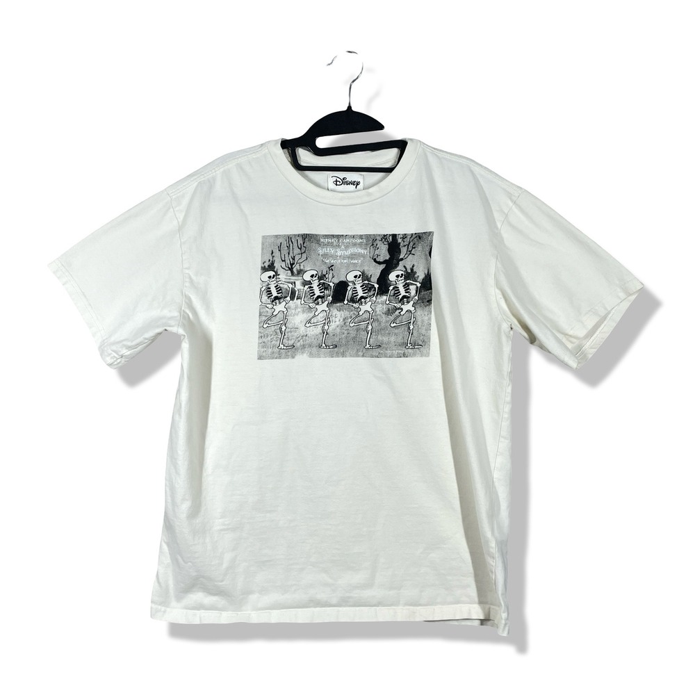 Disney Silly Symphony Skeleton Dance T-Shirt Mens Medium White Retro Spooky